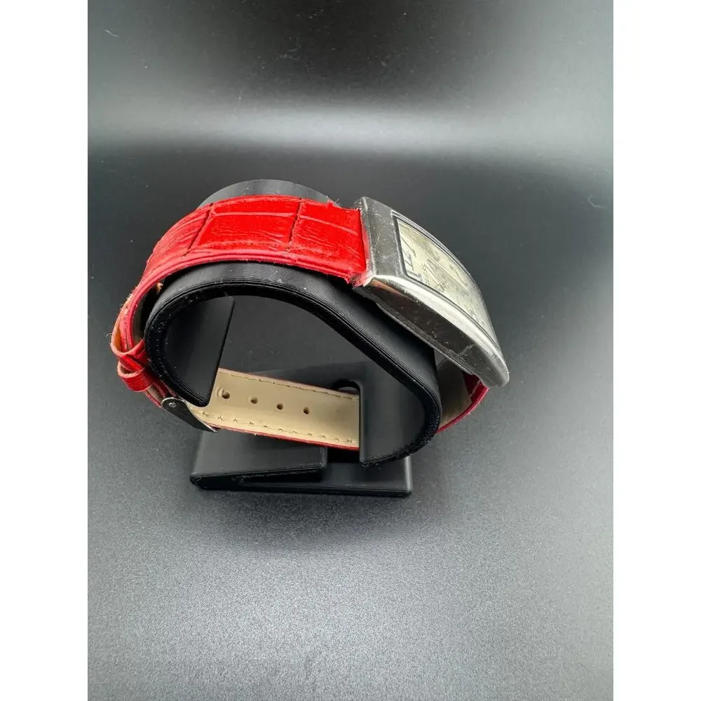 GUESS Women's Rectangle Watch Champagne Dial Red Strap